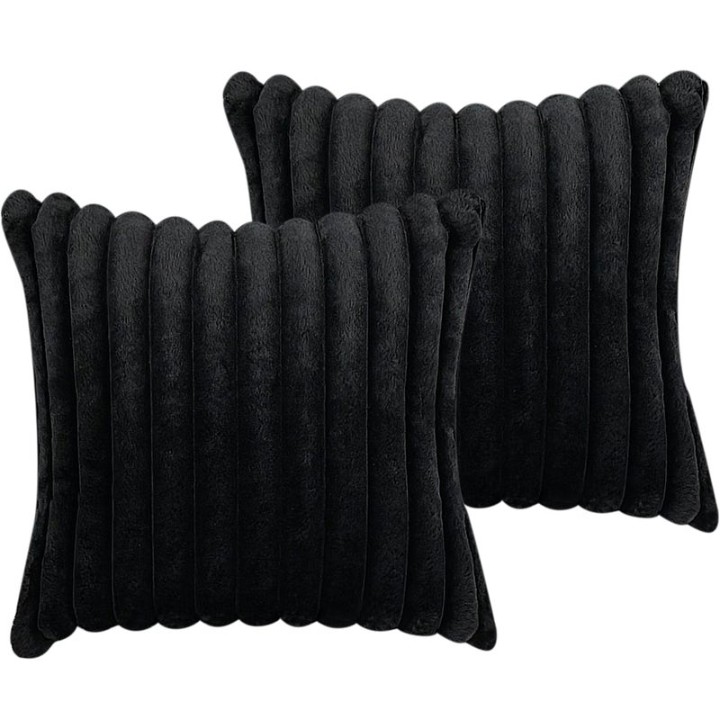 COTEY 20x20 Throw Pillow Covers Set of 2  Decorative Faux Fur Covers for Bed  Couch Soft Fluffy Pillow Cover with Velvet Back for Living Room  Neutral Home D?cor Accent for Sofa - Black - Image 1